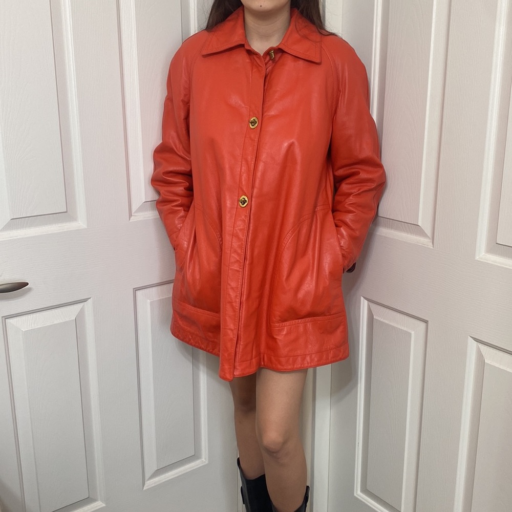 Vintage 1960’s SILLS Bonnie Cashin Stunning Leather Coat Orange size medium